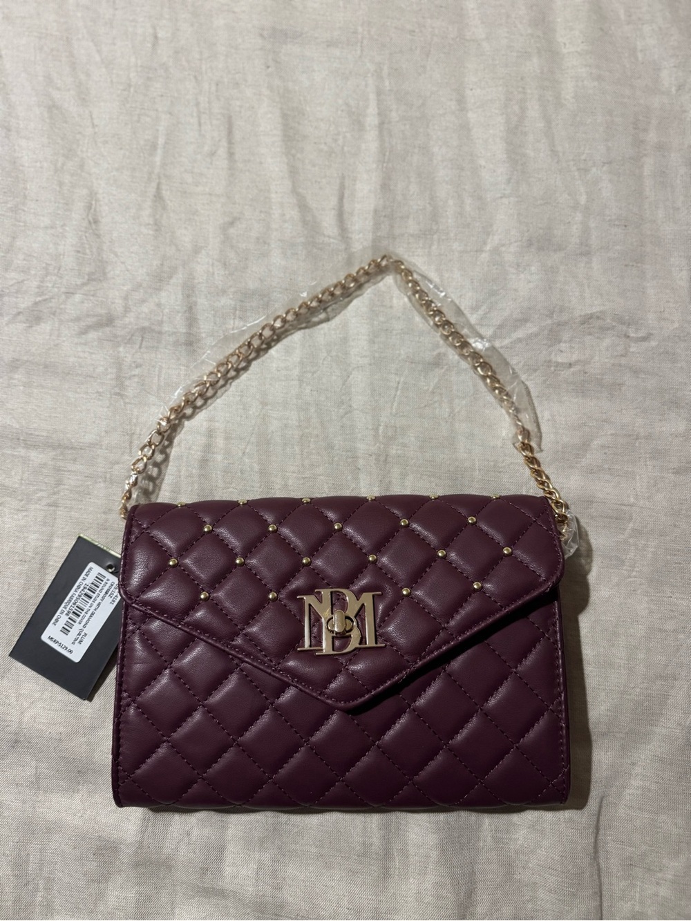 Badgley Mischka Diamond Quilt Convertible Crossbody Bag In Plum Nwt